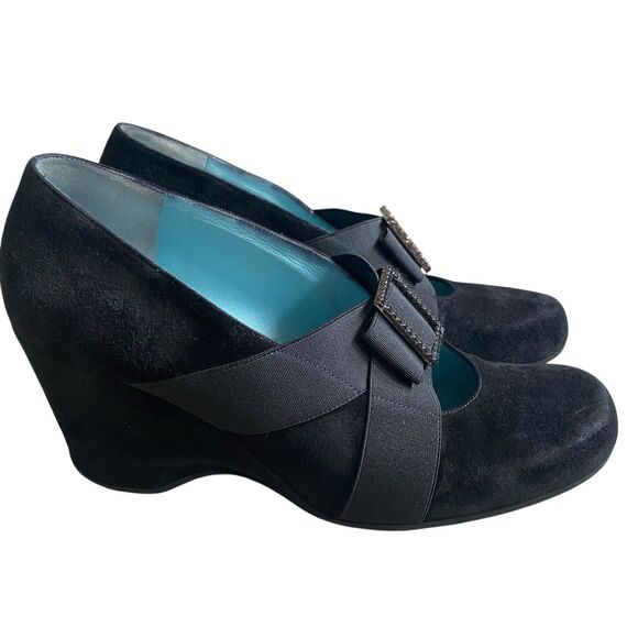 Thierry Rabotin Shoes - Thierry Rabotin Mary Jane Wedge Shoes 9.5  EU 39.5 Black Suede Dressy Retro